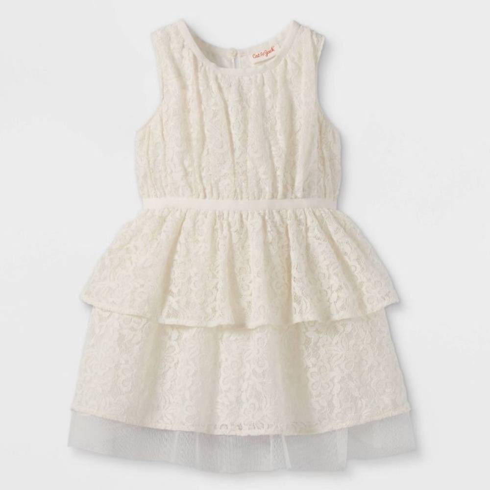 Toddler Girls Tiered Lace Flower Girl or Easter Dress Cat & Jack Cream 4T NWT